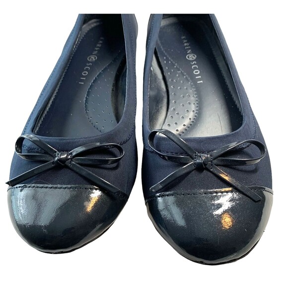 Karen Scott Navy Blue Ballet Slippers Womens 8M Patent Toe w/Bow - Picture 2 of 7